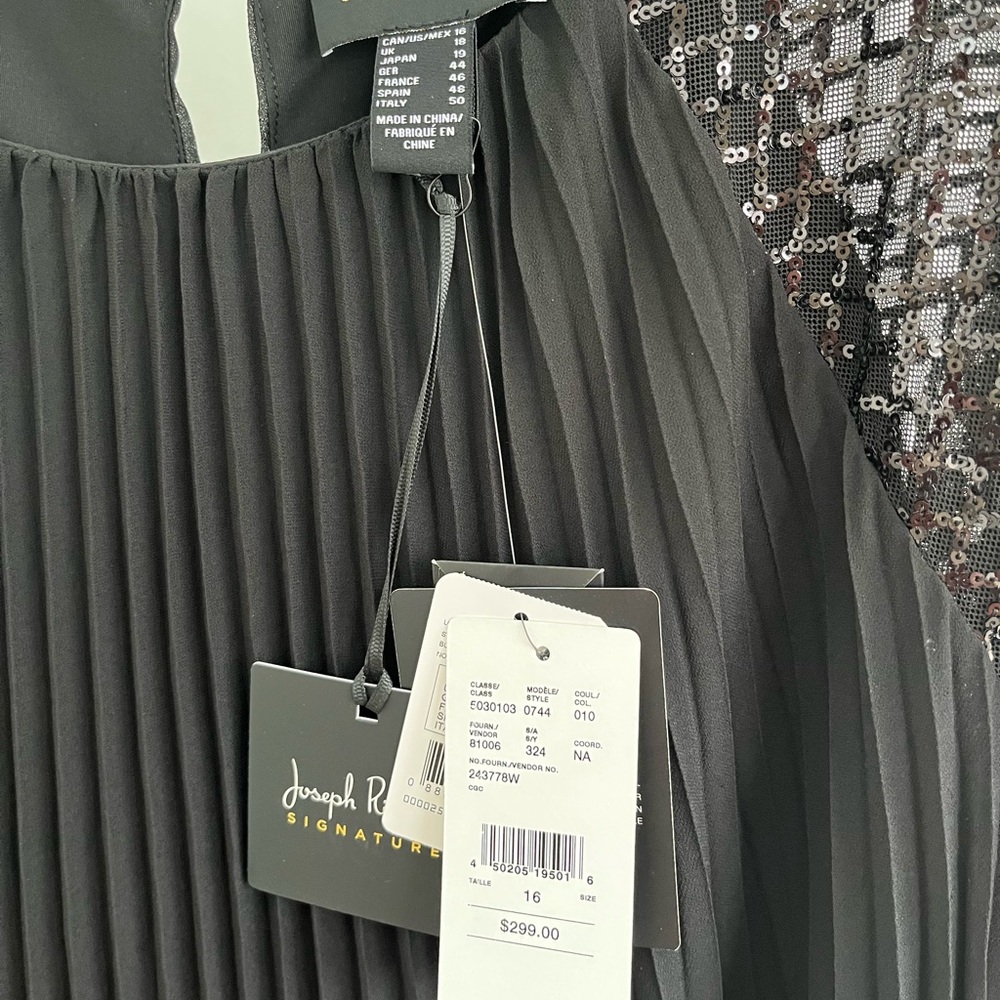 Joseph Ribkoff Black Pleated Midi Dress with Sequin Sleeves - Picture 6 of 15